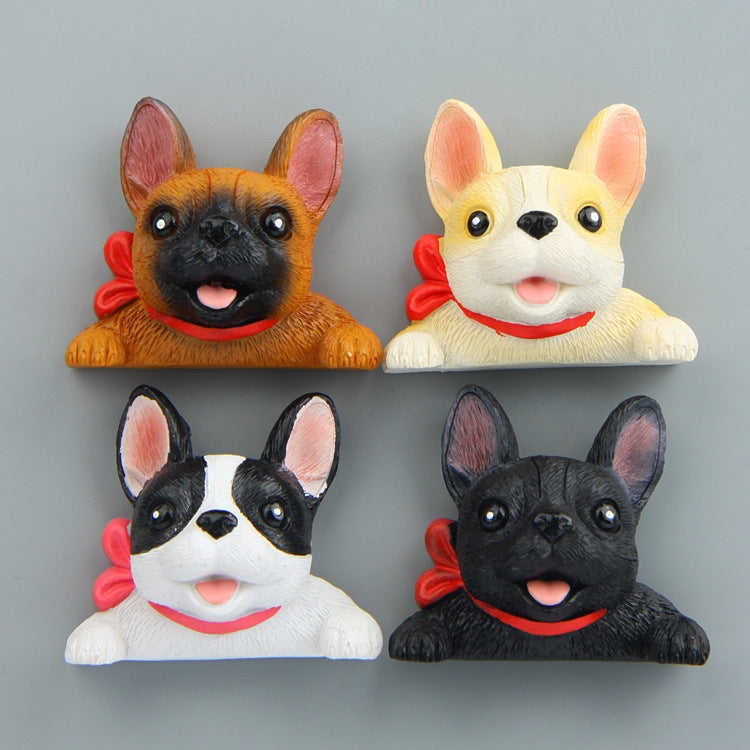 2 PCS Home Decoration Originality French Bulldog Tie 3D Magnetic Buckle Fridge Paste