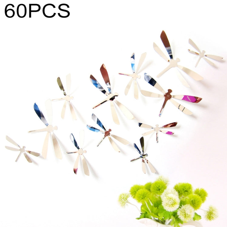 60 PCS Home Decoration Originality PVC 3D Mirror Surface Dragonfly Wall Paste