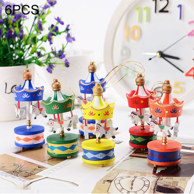 6 PCS Wooden Rotating Trojan Horse Christmas Decorations