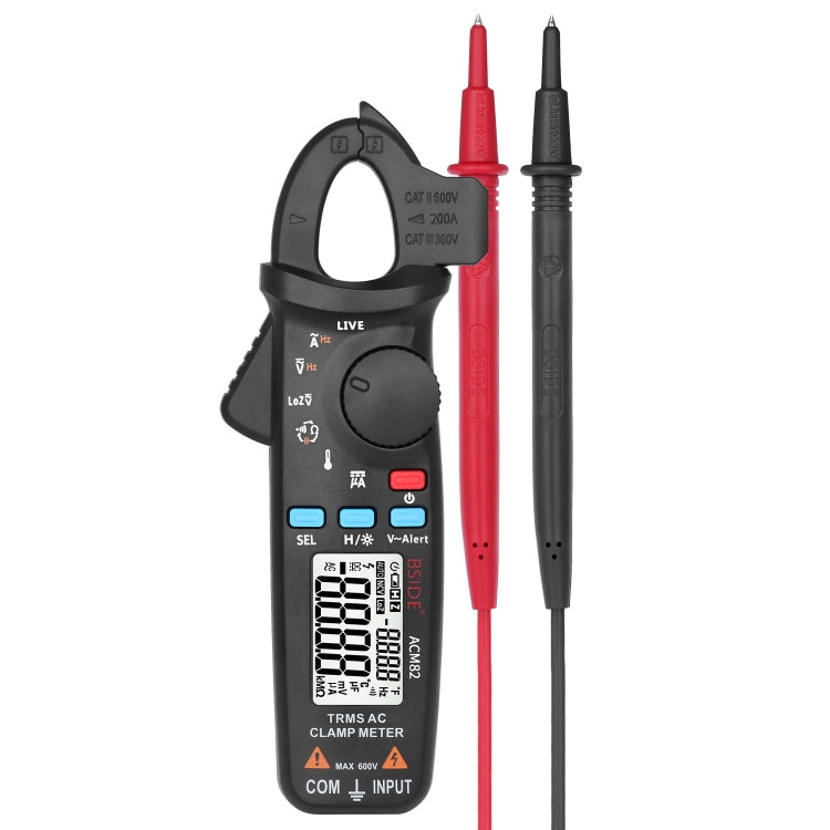 BSIDE ACM82 Digital Mini TRMS AC Clamp Meter Auto Range 0.001A Current Test Hz Temp Ohm uF V-alert Live Check with Pocket Clip (Black)