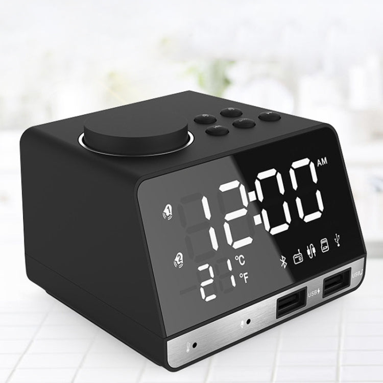 K11 Bluetooth Alarm Clock Speaker Creative Digital Music Clock Display Radio with Dual USB Interface, Support U Disk / TF Card / FM / AUX, US Plug
