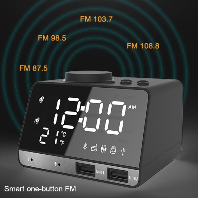 K11 Bluetooth Alarm Clock Speaker Creative Digital Music Clock Display Radio with Dual USB Interface, Support U Disk / TF Card / FM / AUX, US Plug