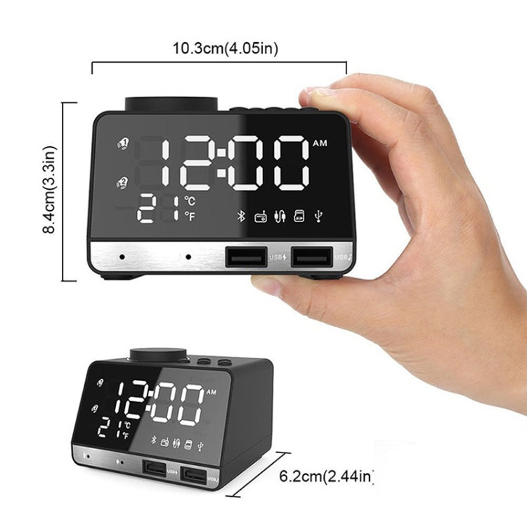 K11 Bluetooth Alarm Clock Speaker Creative Digital Music Clock Display Radio with Dual USB Interface, Support U Disk / TF Card / FM / AUX, US Plug
