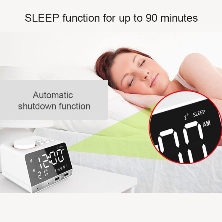 K11 Bluetooth Alarm Clock Speaker Creative Digital Music Clock Display Radio with Dual USB Interface, Support U Disk / TF Card / FM / AUX, US Plug