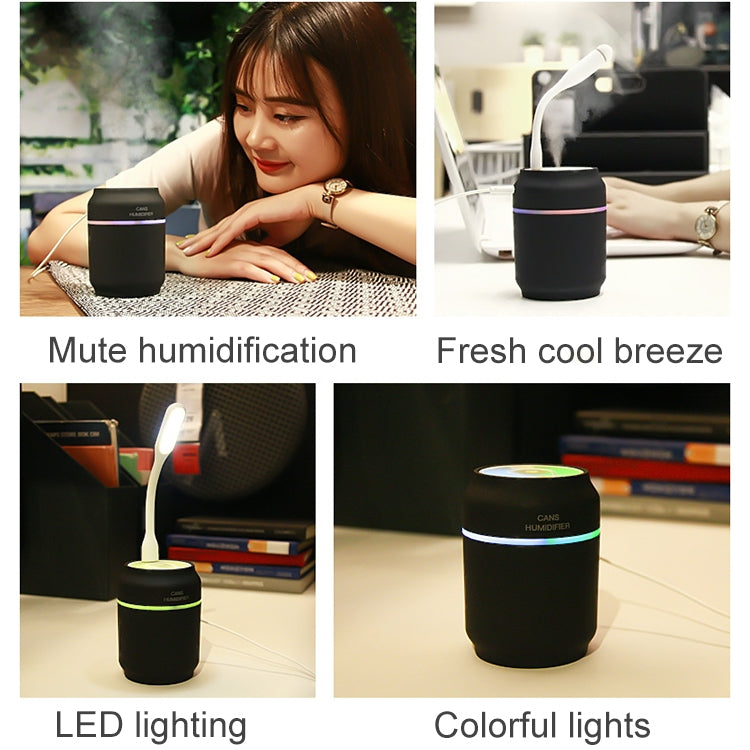 200ML 3 in 1 Mini Portable Cans Shape USB Night Light Ultrasonic Humidification Air Humidifier with USB Fan + USB Light for Home / Office / Car
