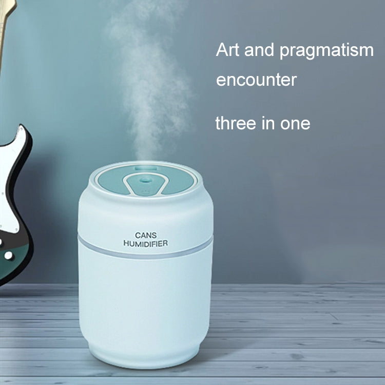 200ML 3 in 1 Mini Portable Cans Shape USB Night Light Ultrasonic Humidification Air Humidifier with USB Fan + USB Light for Home / Office / Car