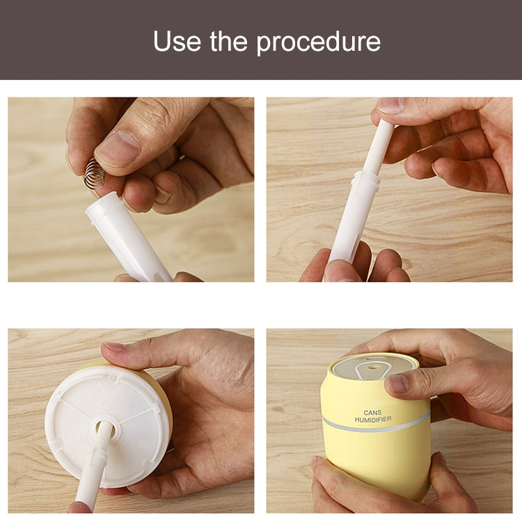 200ML 3 in 1 Mini Portable Cans Shape USB Night Light Ultrasonic Humidification Air Humidifier with USB Fan + USB Light for Home / Office / Car
