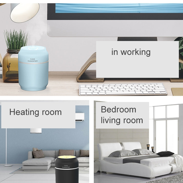 200ML 3 in 1 Mini Portable Cans Shape USB Night Light Ultrasonic Humidification Air Humidifier with USB Fan + USB Light for Home / Office / Car
