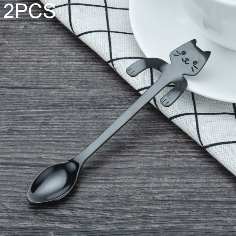 2 PCS Creative 304 Stainless Steel Cartoon Cat Handle Coffee Stirring Spoons, 11.8*1.8cm