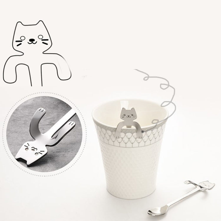 2 PCS Creative 304 Stainless Steel Cartoon Cat Handle Coffee Stirring Spoons, 11.8*1.8cm