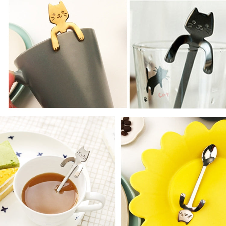 2 PCS Creative 304 Stainless Steel Cartoon Cat Handle Coffee Stirring Spoons, 11.8*1.8cm