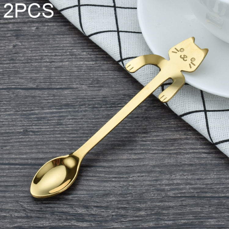 2 PCS Creative 304 Stainless Steel Cartoon Cat Handle Coffee Stirring Spoons, 11.8*1.8cm