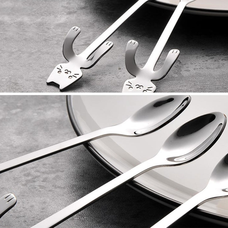 2 PCS Creative 304 Stainless Steel Cartoon Cat Handle Coffee Stirring Spoons, 11.8*1.8cm