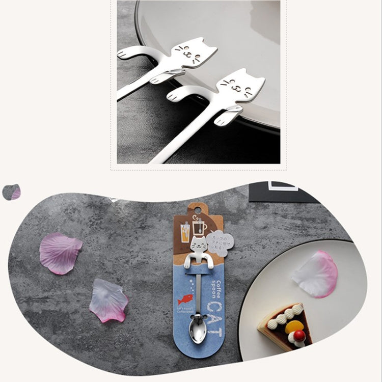 2 PCS Creative 304 Stainless Steel Cartoon Cat Handle Coffee Stirring Spoons, 11.8*1.8cm