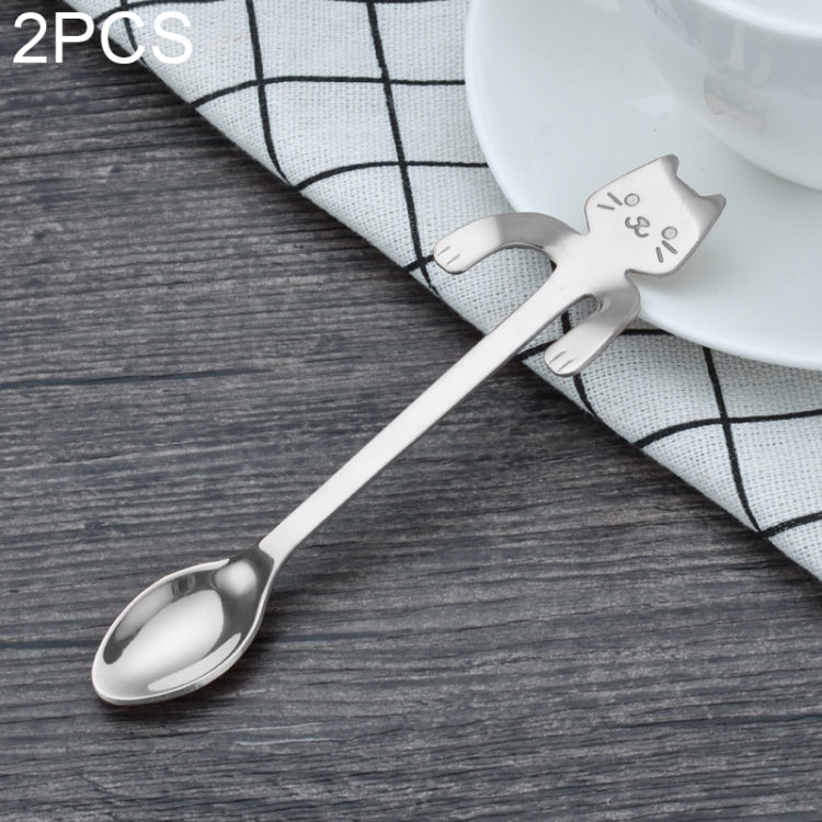 2 PCS Creative 304 Stainless Steel Cartoon Cat Handle Coffee Stirring Spoons, 11.8*1.8cm