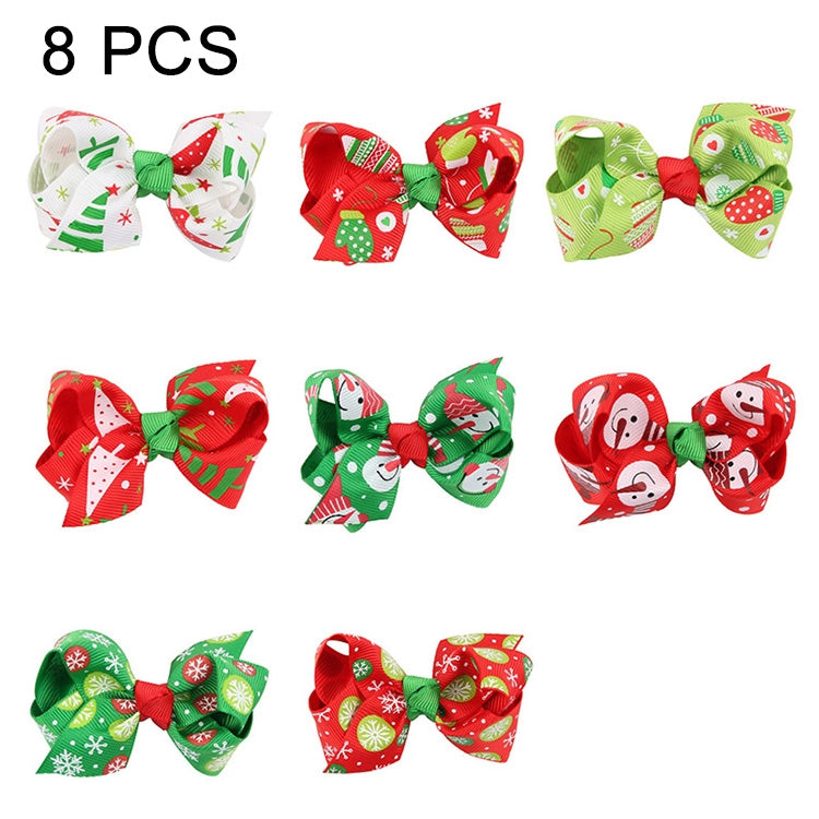 8 in 1 Christmas Ornaments Butterfly Knot Colorful Ribbon Hairpin Set