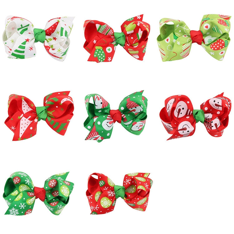 8 in 1 Christmas Ornaments Butterfly Knot Colorful Ribbon Hairpin Set