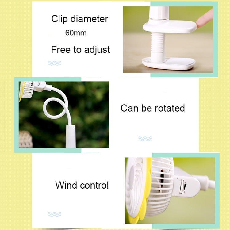 Rechargeable Bending Sun Flower USB Mini Fan with Clip for Baby Stroller & Desk & Bedside