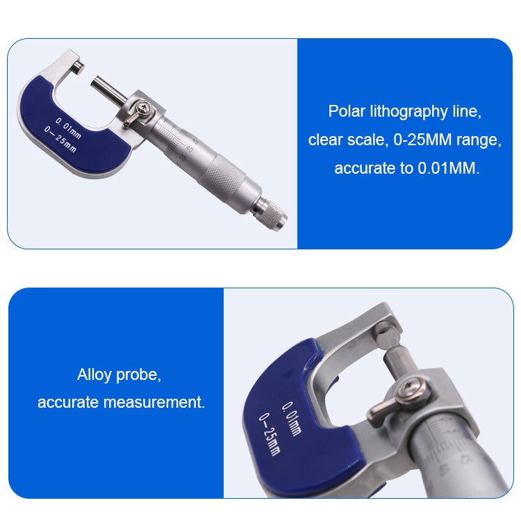Stainless Steel Screw Micrometer Outer Diameter Micrometer 0-25mm