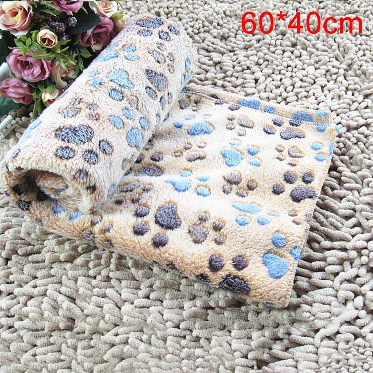 Dog Kennel Mat Footprints Pattern Thick Warm Coral Fleece Pet Dog Blankets, Size: S, 40*60cm