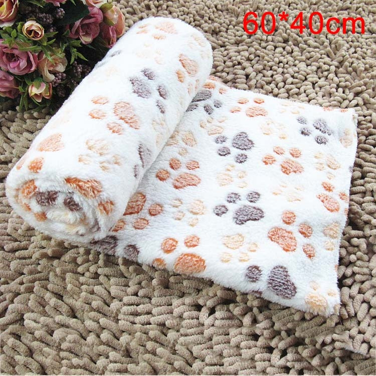 Dog Kennel Mat Footprints Pattern Thick Warm Coral Fleece Pet Dog Blankets, Size: S, 40*60cm