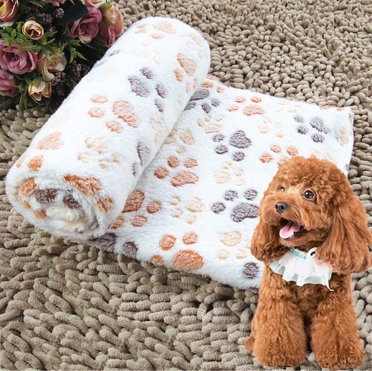 Dog Kennel Mat Footprints Pattern Thick Warm Coral Fleece Pet Dog Blankets, Size: S, 40*60cm