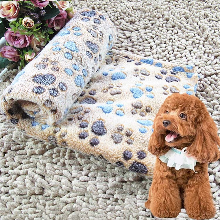 Dog Kennel Mat Footprints Pattern Thick Warm Coral Fleece Pet Dog Blankets, Size: M, 60*80cm