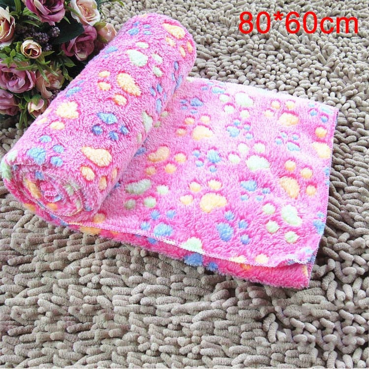 Dog Kennel Mat Footprints Pattern Thick Warm Coral Fleece Pet Dog Blankets, Size: M, 60*80cm