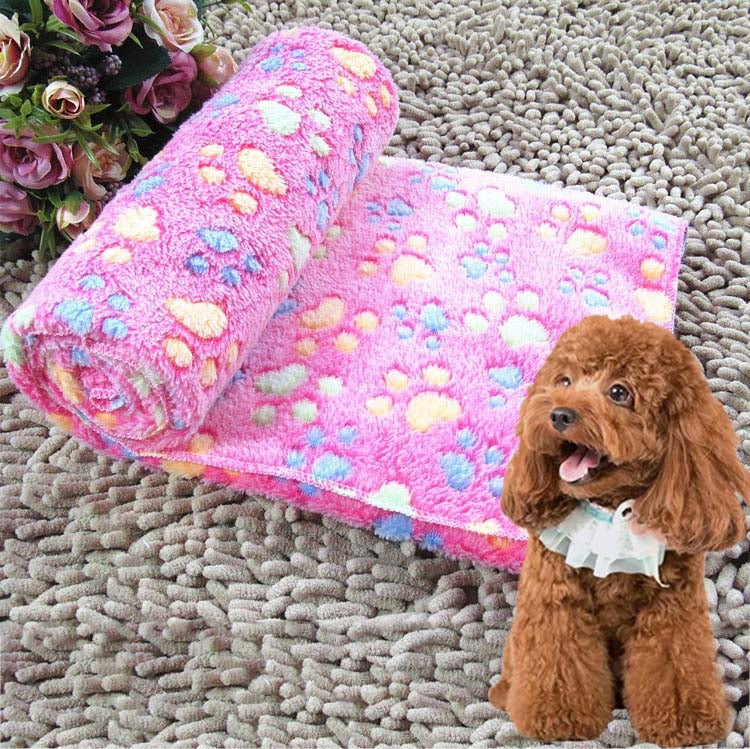 Dog Kennel Mat Footprints Pattern Thick Warm Coral Fleece Pet Dog Blankets, Size: M, 60*80cm