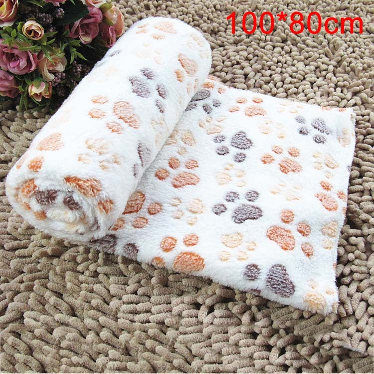 Dog Kennel Mat Footprints Pattern Thick Warm Coral Fleece Pet Dog Blankets, Size: L, 80*100cm