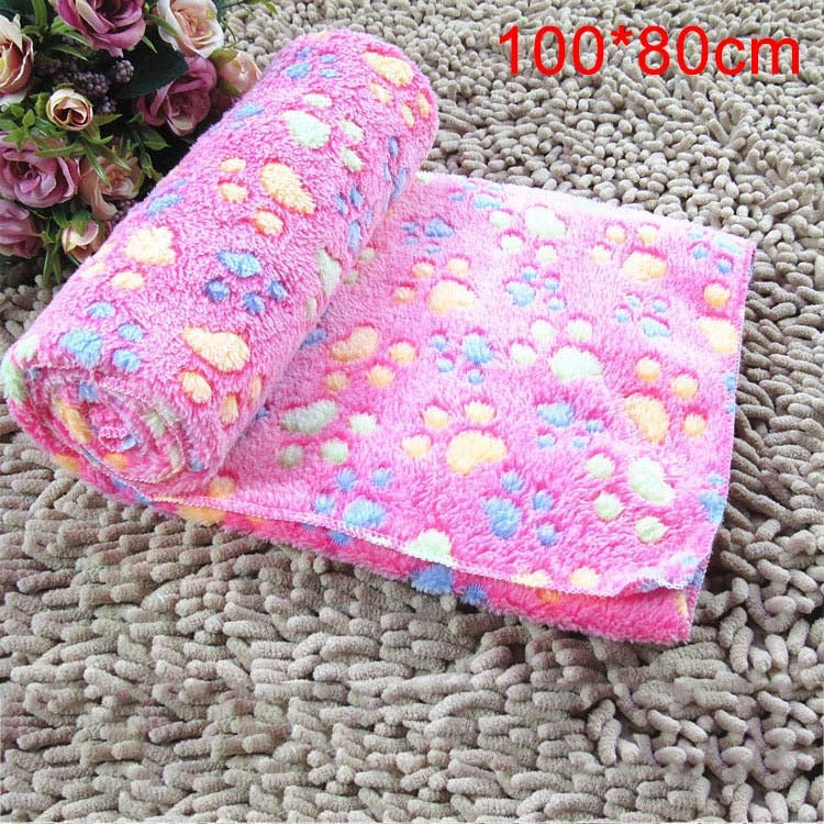 Dog Kennel Mat Footprints Pattern Thick Warm Coral Fleece Pet Dog Blankets, Size: L, 80*100cm