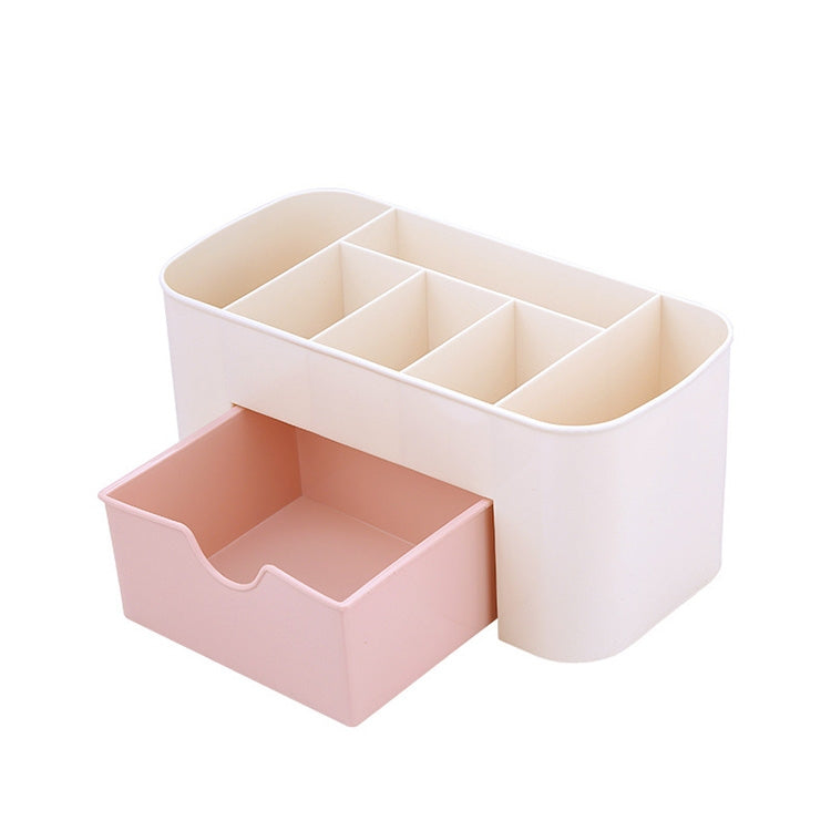 Multi-function 6 Grids Desktop Cosmetics Tableware Organize Debris Storage Box Container Holder with Drawer(Pink)