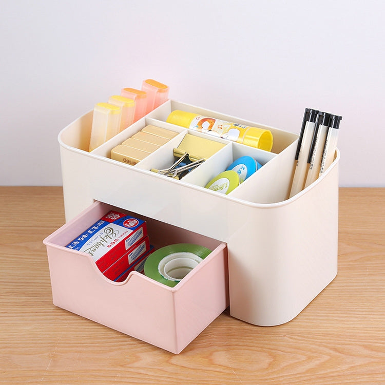Multi-function 6 Grids Desktop Cosmetics Tableware Organize Debris Storage Box Container Holder with Drawer(Pink)