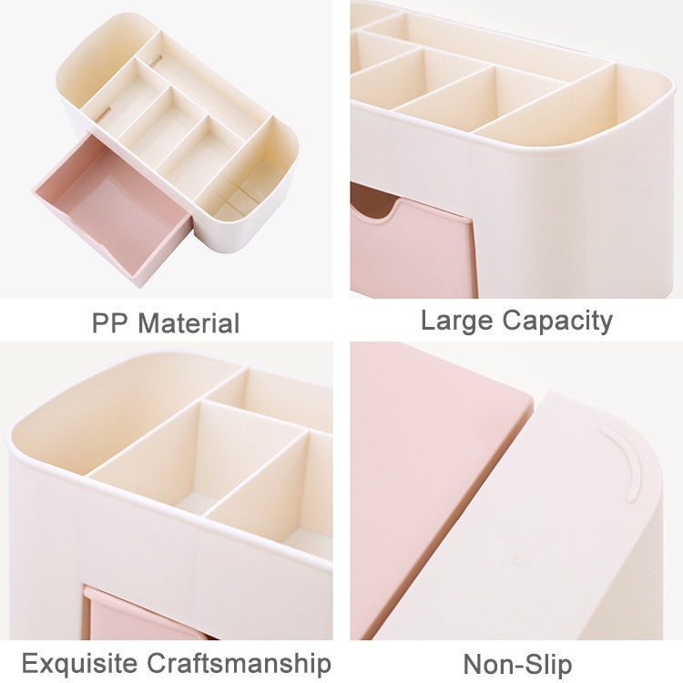 Multi-function 6 Grids Desktop Cosmetics Tableware Organize Debris Storage Box Container Holder with Drawer(Pink)