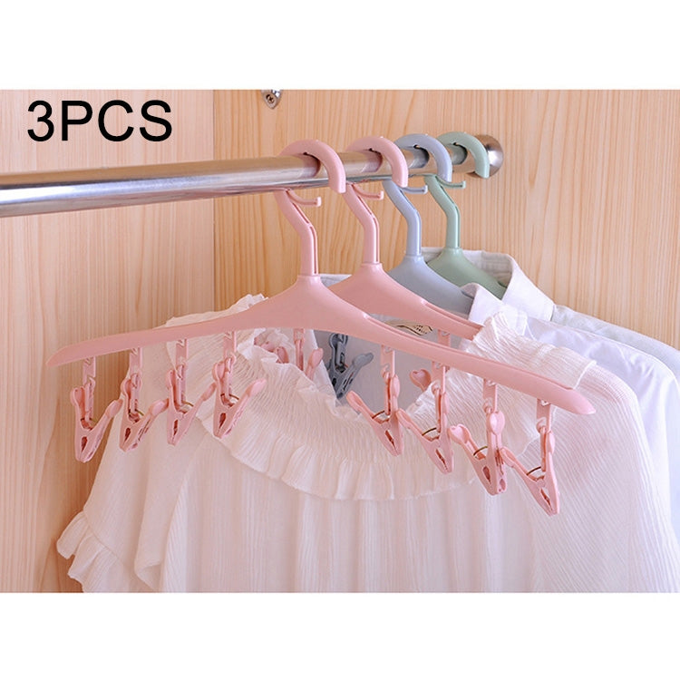 3 PCS Anti Wind Anti Slip Socks Underwear Laundry Plastic Hanger with 8 Clips, Random Color Delivery