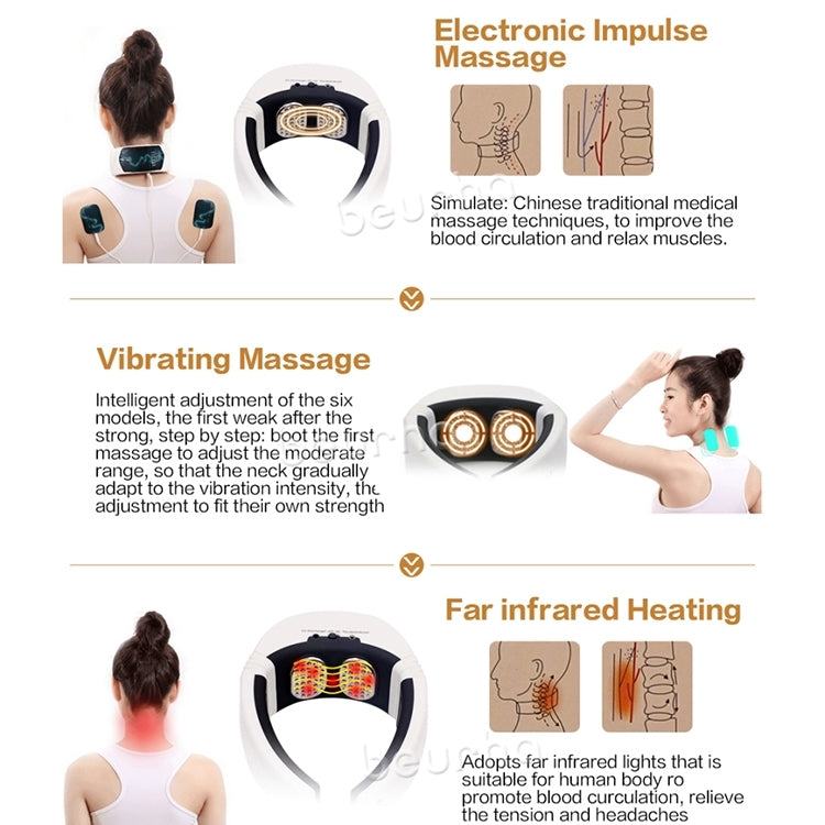 6W Electric Back Neck Shoulder Infrared Heated Electrical Pulse Body Massager, AC 220V