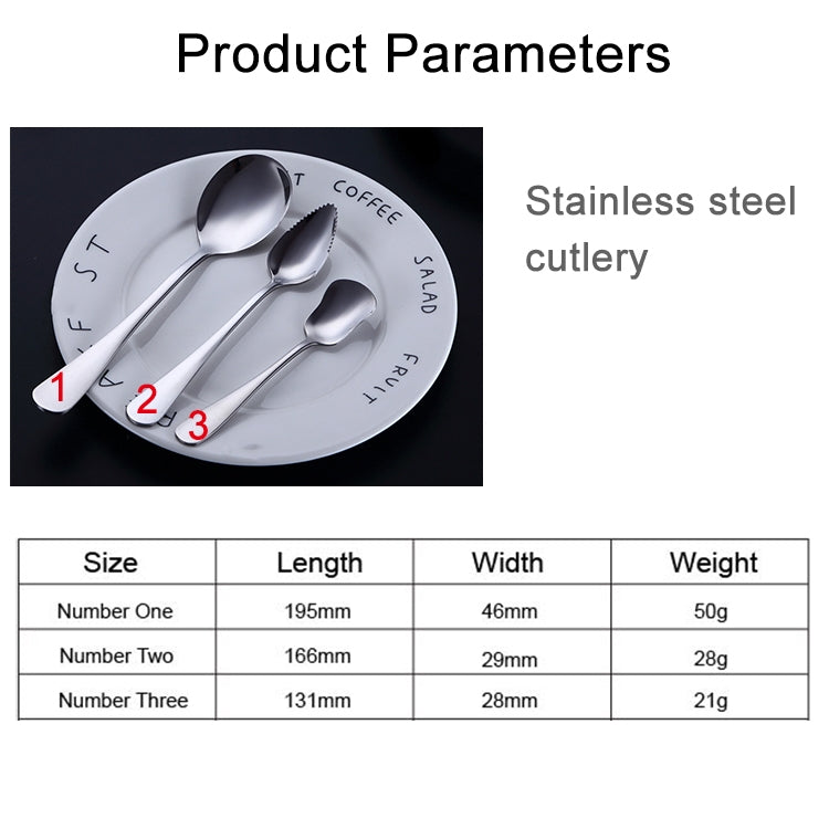 3 in 1 410 Stainless Steel Tableware Mirror Polishing Watermelon Spoon & Salad Spoon & Ice Cream Spoon Set