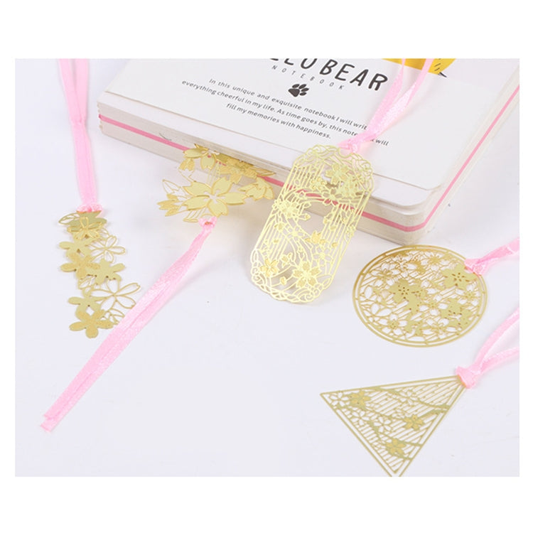 5 PCS Creative Chinese Style Sakura Series Metal Hollow Bookmark Art Crafts Bookmark,Random Style Delivery