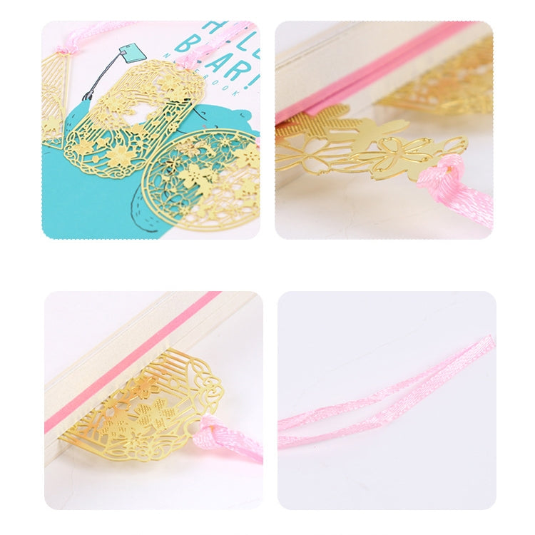 5 PCS Creative Chinese Style Sakura Series Metal Hollow Bookmark Art Crafts Bookmark,Random Style Delivery