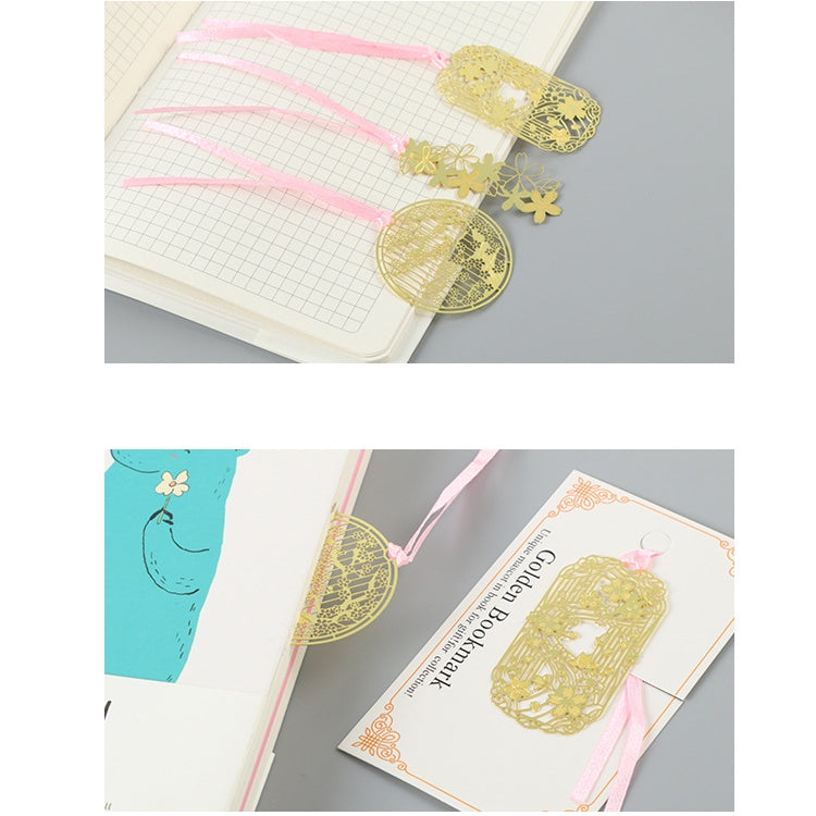5 PCS Creative Chinese Style Sakura Series Metal Hollow Bookmark Art Crafts Bookmark,Random Style Delivery