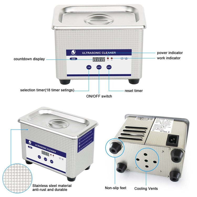 Digital Electric Ultrasonic Cleaner Machine for /Jewelry  / Metal Parts / Stones/Glasses / PCB Toolsï¼ŒCapacity 800ml