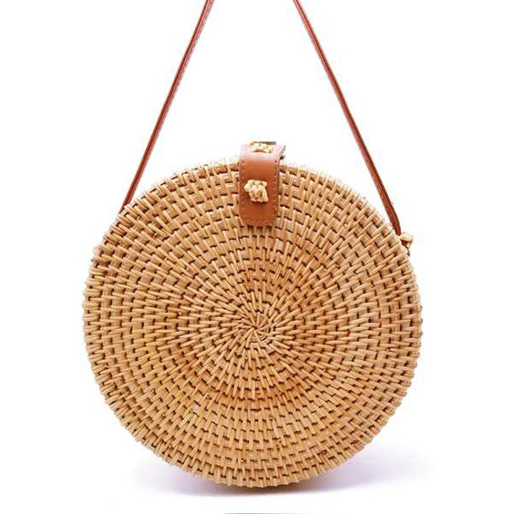 Leather Buckle Bowknot Pattern Autumn Rattan Handmade Rattan Bag  Vintage Art Beach Ladies Diagonal Bag, Size:20x20x8cm