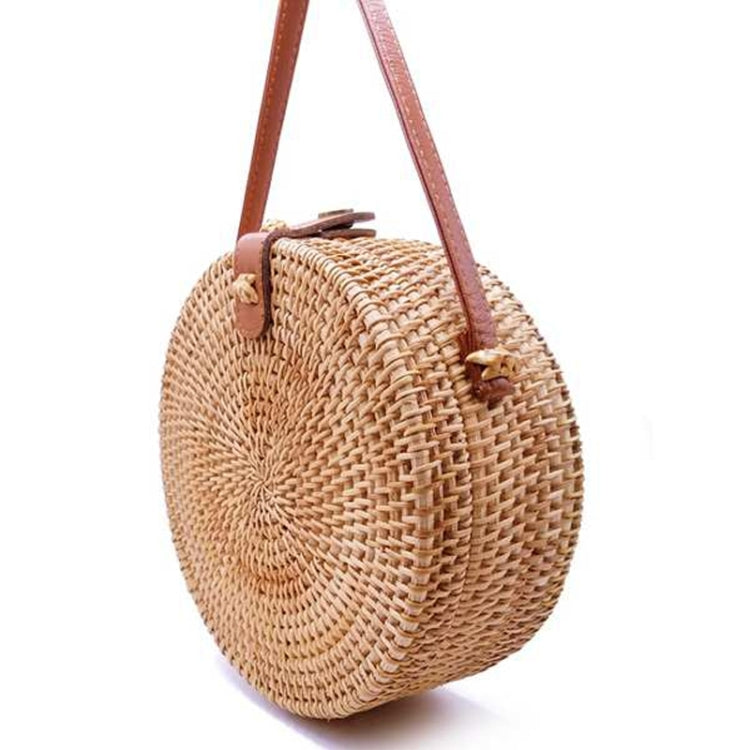 Leather Buckle Bowknot Pattern Autumn Rattan Handmade Rattan Bag  Vintage Art Beach Ladies Diagonal Bag, Size:20x20x8cm