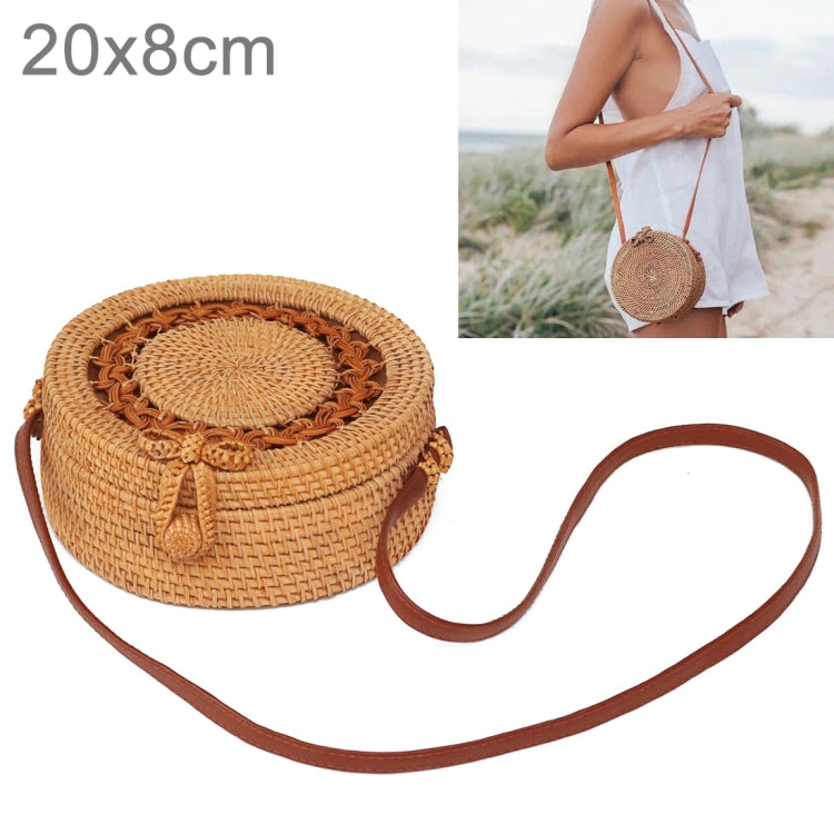Sunflower Pattern Autumn Rattan Handmade Rattan Bag  Vintage Art Beach Ladies Diagonal Bag, Size:20x20x8cm
