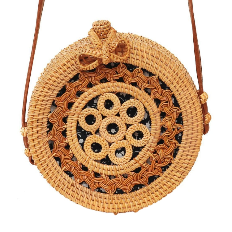 Circular Lace Style Autumn Rattan Handmade Rattan Bag  Vintage Art Beach Ladies Diagonal Bag, Size:20x20x8cm