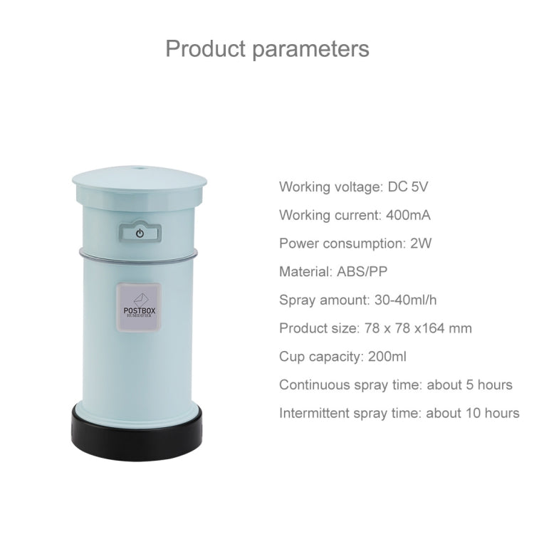 2W Mini Portable Post Box Shape Mute Desktop Air Humidifier Aromatherapy Air Purifier with Extended USB Port, Capacity: 200ml, DC 5V