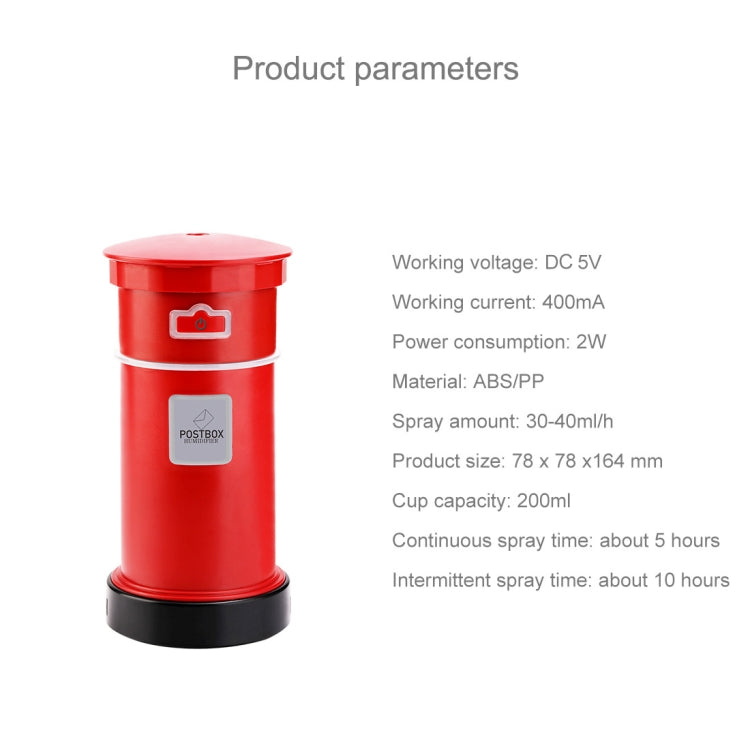 2W Mini Portable Post Box Shape Mute Desktop Air Humidifier Aromatherapy Air Purifier with Extended USB Port, Capacity: 200ml, DC 5V