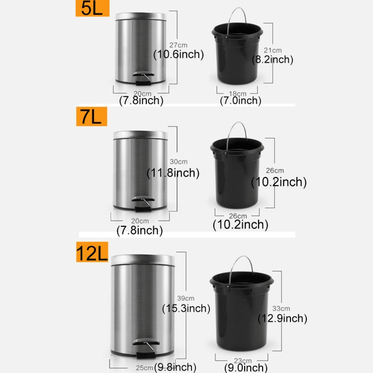 Fashion Round Stainless Steel Household Hotel Office Covered Pedal Trash Bin, Size: 12L