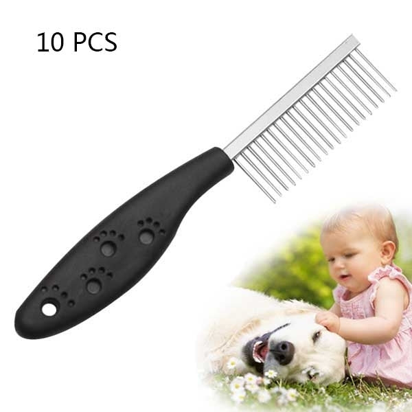 10 PCS Stainless Steel Pet Anti-slip Handle Grooming Comb