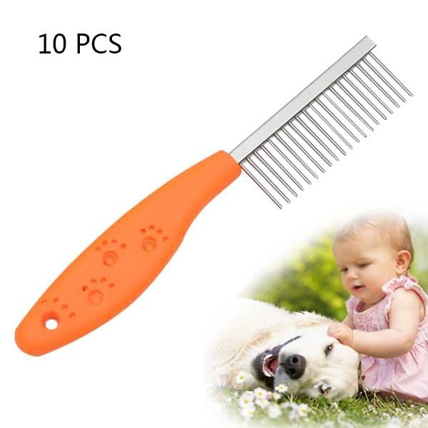 10 PCS Stainless Steel Pet Anti-slip Handle Grooming Comb